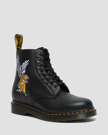 Black Women's Dr Martens 1460 Souvenir Embroidered Leather Ankle Boots | CA 20LIS